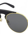 Leather Metal Gold Pilot Sunglasses
